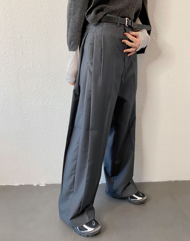 Grey Side Pleated Slack #250337